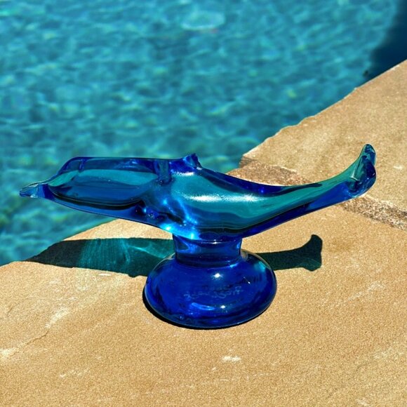 Cobalt Blue Hand Crafted Art Glass Dolphin Signed by Artist RON RAY 1995 6 Inch - Picture 6 of 11